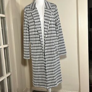 MELLODAY Black and White Houndstooth Long Coat